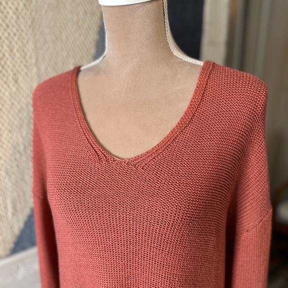 Workshop Republic Clothing Salmon Pink Wool Blend Crochet Sweater - Picture 4 of 11
